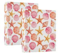 Three-Ringing 2PCS Binder 1-1/2 Inch Binder with Interior Pockets 1/2 Pack of Binders College Binders for Students Hardcover- Coastal Coral Sunmer Pastel