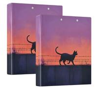 Three-Ringing 2PCS Binder 1-1/2 Inch Binder with Interior Pockets 1/2 Pack of Binders School Supplies Binder 200 Sheets - Sunset Black Cat
