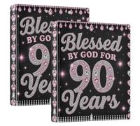 Three Ringing 2PCS Binder 1.5 in Binder with Interior Pockets Pack of 1/2 for Letter Size (11" X 8.5") Hardcover- Blessed by God 90 Years Old