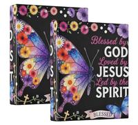 Three Ringing 2PCS Binder 1.5 in Binder with Interior Pockets Pack of 1/2 for Letter Size (11" X 8.5") Hardcover- Blessed by God Loved by