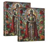 Three Ringing 2PCS Binder 1.5 in Binder with Pockets 1/2 Pack College Binders for Students 200 Sheets - Medieval Knight Stained Glass