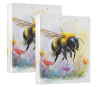 Three-Ringing 2PCS Binder 1.5 in Binder with Pockets 1/2 Pack School Supplies Binder 200 Sheets - Bees Painting Cute