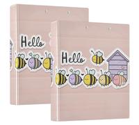 Three-Ringing 2PCS Binder 1.5 in Binder with Pockets 1/2 Pack School Supplies Binder 200 Sheets - Cute Bees Hello