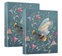Three-Ringing 2PCS Binder 1.5 in Binder with Pockets 1/2 Pack School Supplies Binder 200 Sheets - Flower Bees Musical