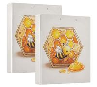 Three-Ringing 2PCS Binder 1.5 in Binder with Pockets 1/2 Pack School Supplies Binder 200 Sheets - Honeycomb Bees