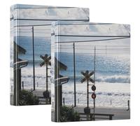 Three-Ringing 2PCS Binder 1.5 in Binder with Pockets 1/2 Pack School Supplies Binder 200 Sheets - Janpenses Road Sea Street View
