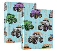 Three Ringing 2PCS Binders 1-1/2 Inch Binders with Clipboard 1/2 Pack School Binders Hardcover- Colorful Monsters Truck Fire Blue