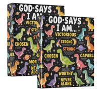 Three-Ringing 2PCS Binders 1.5 in Binders with Pocket Cover Pack of 1/2 for Letter Size (11" X 8.5") Hardcover- God Says I Am Outer Space Dinosaur