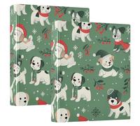 Three Ringing 2PCS Notebook Binders 1 and A Half Inch Notebook Binders with Pocket Cover Pack of 1/2 for Letter Size (11" X 8.5") 200 Sheets - Ark Green Playful Pups Christmas
