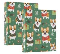 Three Ringing 2PCS Notebook Binders 1 and A Half Inch Notebook Binders with Pocket Cover Pack of 1/2 for Letter Size (11" X 8.5") 200 Sheets - Ark Green Playful Pups Xmas