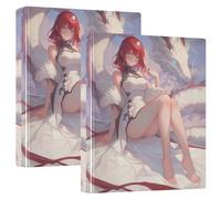 Three Ringing 2PCS Notebook Binders One and A Half Inch Notebook Binders with Pocket Cover 1/2 Pack Binder for College Students Hardcover- Red Hair Dragon Anime