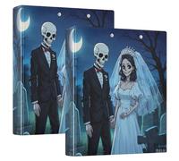 Three-Ringing Notebook Binders One and A Half Inch Blue Skeleton Bride and Groom with Pocket Cover 1/2 Pack of Binders for Letter Size (11" X 8.5") 200 Sheets Pack of 2
