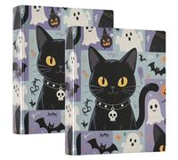 Three-Ringing Notebook Binders One and A Half Inch Cute Black Cat Ghosts for Halloween with Pocket Cover Pack of 1/2 Binders for School 200 Sheets Pack of 2