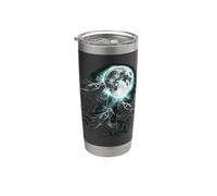 Three Roaring Night Creatures Under Full Moon Sky Stainless Steel Insulated Tumbler