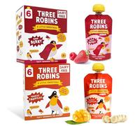 Three Robins Little Smoothies Mixed Pack - Super Berry & Totally Tropical, Dairy-Free Oat Milk Smoothies with Hidden Veggies, Added Vitamins & Minerals, No Added Sugar, 12 x 100g Pouches, Kids Snack