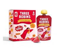 Three Robins Snack Pouches for Kids |Real Fruit & Veggies | Vitamin B, D & Calcium | No Added Sugar | Dairy Free | High Fibre | Healthy School Lunchbox or On-the-Go Snacks (Super Berry - 6 x 100g)