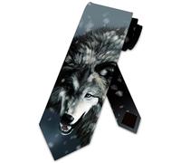 Three Rooker Wolf Ties Mens Animal Wolves Necktie, Silver, One size