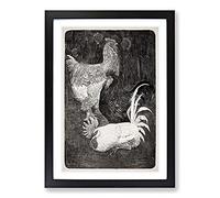 Three Roosters by Theo Van Hoytema Framed Print | A2 Black Framed Wall Art | Ready to Hang | Modern Animal Picture | Living Room Bedroom Lounge Office