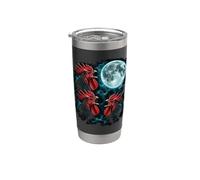 Three Roosters Calling Under Full Moon Stainless Steel Insulated Tumbler