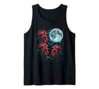 Three Roosters Calling Under Full Moon Tank Top