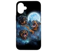 Three Rottweiler Dog Engulfed in Galaxy Cloud Under Icy Moon Case for iPhone 16 Plus