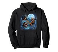 Three Rottweiler Dog Engulfed in Galaxy Cloud Under Icy Moon Pullover Hoodie