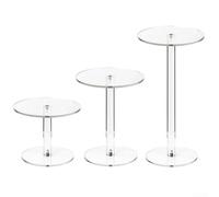 Three Round Acrylic Display Risers For Elevated Presentation Of Jewelry Watches And Collectibles At Retail Stores Boutiques And Home Displays