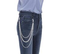 Three Row Silver Colour Jean Wallet Side Chain Belt Fashion Hip Hop Gothic Punk Trousers Chain Men Women 57cm