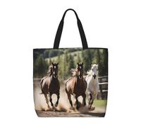 Three Running Horses Basic Models Tote Bag With Zipper With Inner Pockets,Laptop Work Tote Bag For Sport,Travel