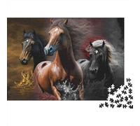 Three Running Horses Colorful Artwork 1000 Piece Jigsaw Puzzle Paper for Adults Dynamic Scene Focus 38x26cm/1000pcs