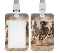 Three Running Horses ID Badge Holder with Lanyard - Hard Plastic ID Card Holder Waterproof Name Tag Holders, Heavy Duty Badge Reel Vertical Card Protector for Office Nurse Teacher