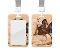 Three Running Horses ID Badge Holder with Lanyard Plastic ID Card Protector Name Tag Badge Holder with Clear Window ID Card Name Badge Holder for Nurse Doctor Office Supplies