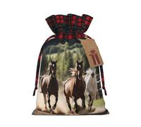 Three running horses Print Christmas Drawstring Bags Reusable Santa Sack,for Candy,Wedding,Gifts And Storage
