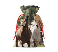 Three Running Horses Print Christmas Drawstring Holiday Candy Bag Xmas Sacks Reusable Wrapping Bags Party Favor