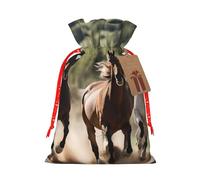 Three Running Horses Print Festive Christmas Bag Drawstring Bags Holiday Xmas Seasonal Decor Gift Presents