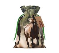 Three Running Horses Print Festive Christmas Bag Drawstring Bags Holiday Xmas Seasonal Decor Gift Presents