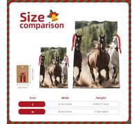 Three Running Horses Print Festive Christmas Bag Drawstring Bags Holiday Xmas Seasonal Decor Gift Presents