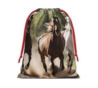 Three Running Horses Print Gift Reusable Drawstring Bag Holiday Party Decor Daily Storage Celebrations Pouch