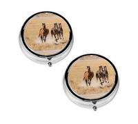 Three Running Horses Print Pill Box 3 Compartment Medicine Pill Case,Portable for Pocket Or Purse Pill Organizer Decorative Metal Medicine Vitamin Organizer Unique Gift