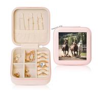 Three Running Horses Print Square Jewelry Box Portable Storage Case For Women'S Rings Earrings Necklaces