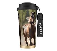 Three Running Horses Print Steel Coffee Mug,Coffee Thermos Outdoor,Camping Mug with Leak-Proof Lid,Portable Cups for Keep Hot/Ice