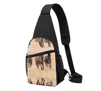 Three Running Horses -Print Waterproof Chest Pack for Hiking & Travel-Adjustable Strap,Lightweight Design with Multiple Pockets.