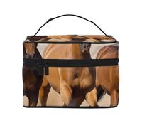 Three Running Horses Prints Travel Makeup Bag Flip Portable Toiletry Bag with Handle for Women's Travel and Daily Use