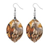 Three Running Horses Round Wooden Earrings Boho Drop Pendant Fashion Gifts for Women
