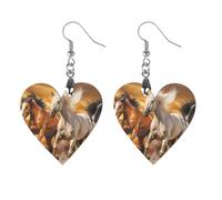 Three Running Horses Round Wooden Earrings Boho Drop Pendant Fashion Gifts for Women