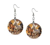 Three Running Horses Round Wooden Earrings Boho Drop Pendant Fashion Gifts for Women