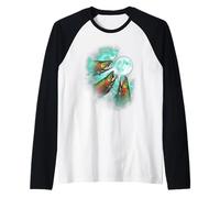 Three Salmon Fish Howling at The Moon tie dye Green Raglan Baseball Tee