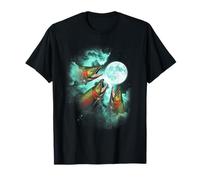 Three Salmon Fish Howling at The Moon tie dye Green T-Shirt