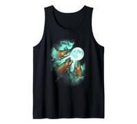 Three Salmon Fish Howling at The Moon tie dye Green Tank Top