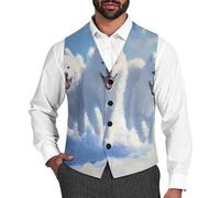Three Samoyed Dogs Men's Vest Suit Classic Waistcoat Vests Casual Business Dress Slim Fit V-Neck Tuxedo 3XL